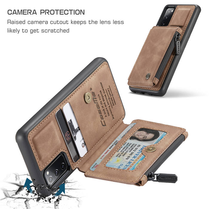 CaseMe Samsung Galaxy S20 FE Zipper Pocket Card Slots Case Brown