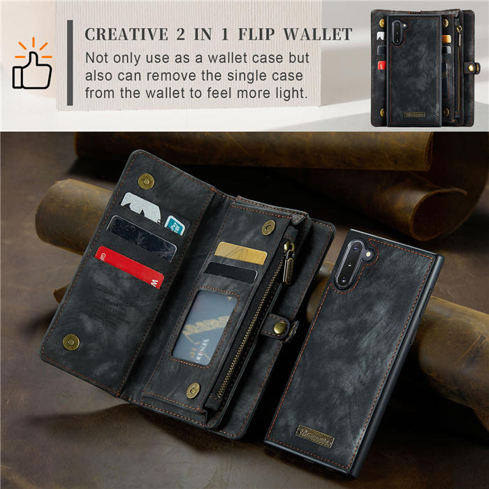 CaseMe Samsung Galaxy Note 10 Zipper Wallet Magnetic Detachable 2 in 1 Case with Wrist Strap