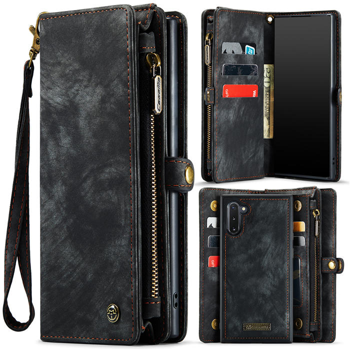 CaseMe Samsung Galaxy Note 10 Zipper Wallet Magnetic Detachable 2 in 1 Case with Wrist Strap