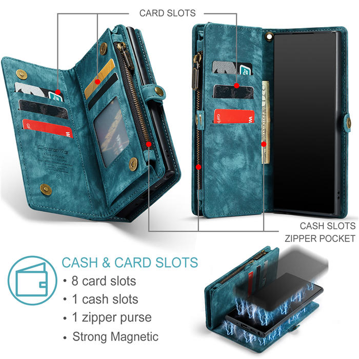 CaseMe Samsung Galaxy Note 10 Zipper Wallet Magnetic Detachable 2 in 1 Case with Wrist Strap