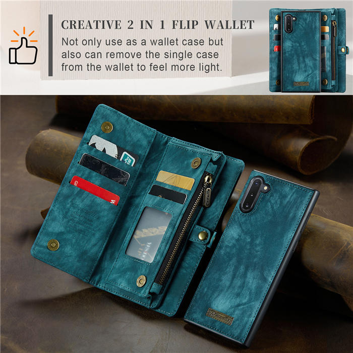 CaseMe Samsung Galaxy Note 10 Zipper Wallet Magnetic Detachable 2 in 1 Case with Wrist Strap