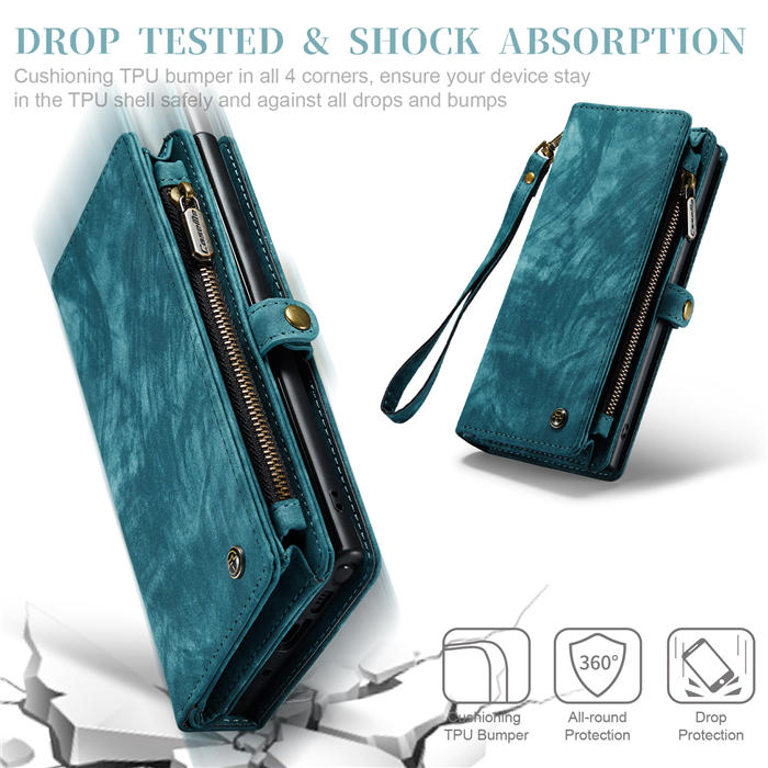 CaseMe Samsung Galaxy Note 10 Zipper Wallet Magnetic Detachable 2 in 1 Case with Wrist Strap