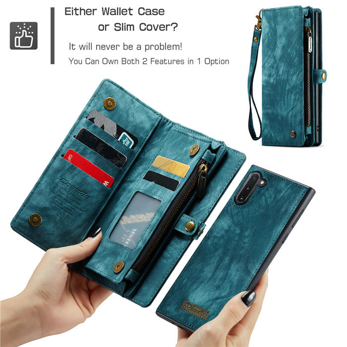 CaseMe Samsung Galaxy Note 10 Zipper Wallet Magnetic Detachable 2 in 1 Case with Wrist Strap