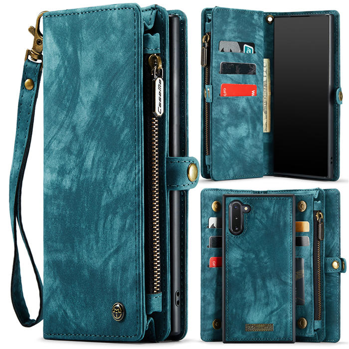 CaseMe Samsung Galaxy Note 10 Zipper Wallet Magnetic Detachable 2 in 1 Case with Wrist Strap