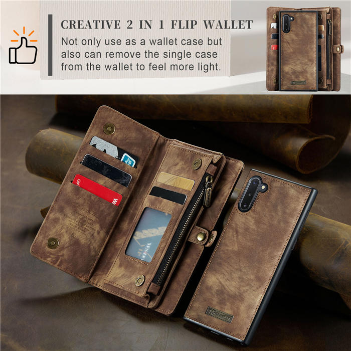 CaseMe Samsung Galaxy Note 10 Zipper Wallet Magnetic Detachable 2 in 1 Case with Wrist Strap