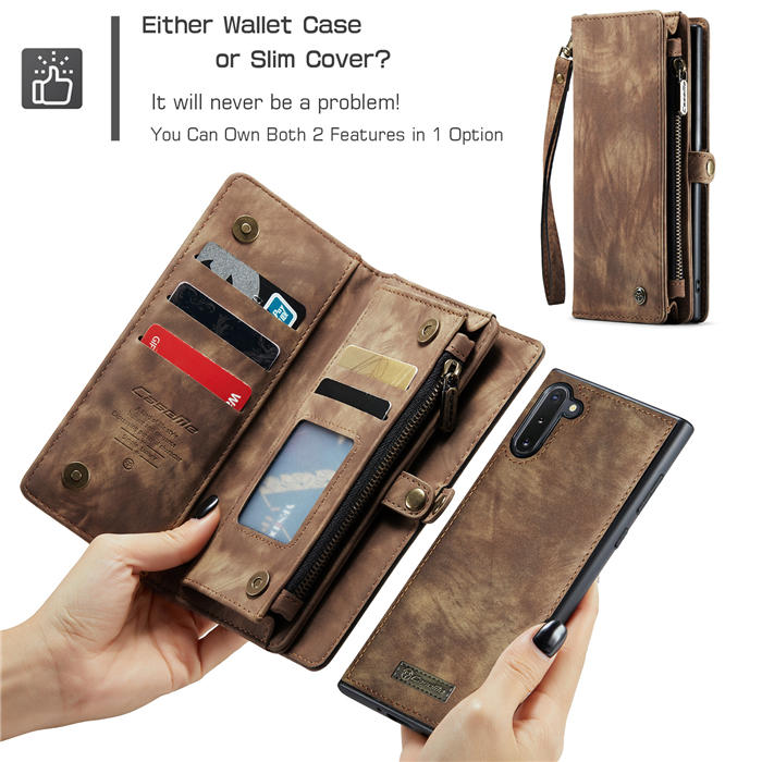 CaseMe Samsung Galaxy Note 10 Zipper Wallet Magnetic Detachable 2 in 1 Case with Wrist Strap