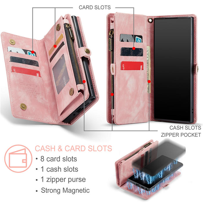CaseMe Samsung Galaxy Note 10 Zipper Wallet Magnetic Detachable 2 in 1 Case with Wrist Strap