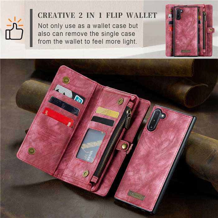 CaseMe Samsung Galaxy Note 10 Zipper Wallet Magnetic Detachable 2 in 1 Case with Wrist Strap