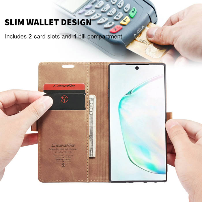 CaseMe Samsung Galaxy Note 10 Wallet Magnetic Stand Case Brown