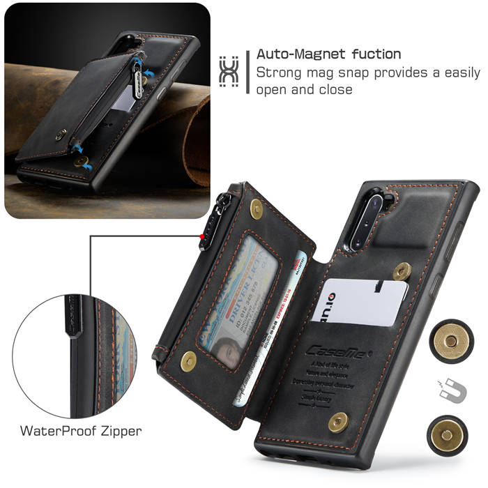 CaseMe Samsung Galaxy Note 10 Zipper Pocket Card Slots Case Black