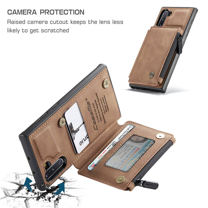 CaseMe Samsung Galaxy Note 10 Zipper Pocket Card Slots Case Brown