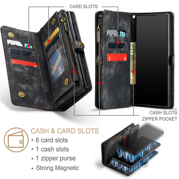 CaseMe Samsung Galaxy Note 10 Plus Zipper Wallet Magnetic Detachable 2 in 1 Case with Wrist Strap