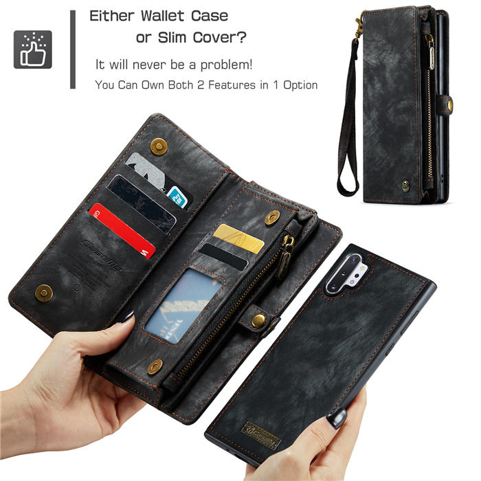 CaseMe Samsung Galaxy Note 10 Plus Zipper Wallet Magnetic Detachable 2 in 1 Case with Wrist Strap