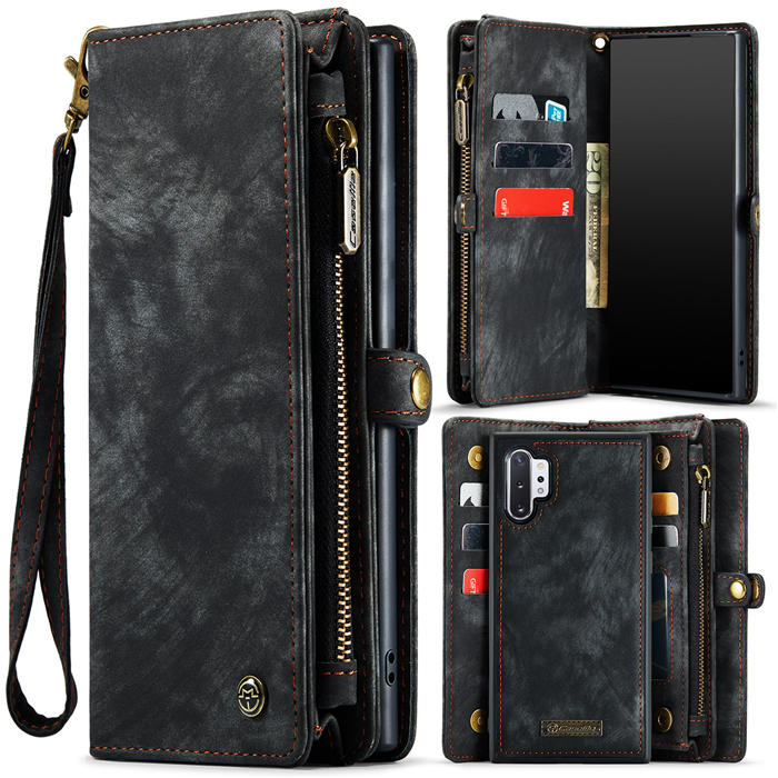 CaseMe Samsung Galaxy Note 10 Plus Zipper Wallet Magnetic Detachable 2 in 1 Case with Wrist Strap