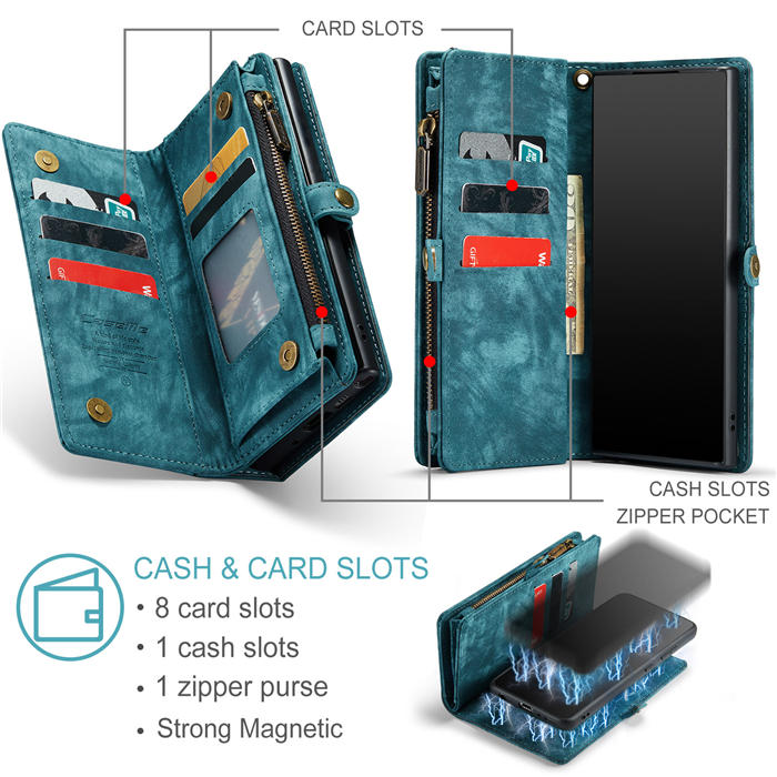 CaseMe Samsung Galaxy Note 10 Plus Zipper Wallet Magnetic Detachable 2 in 1 Case with Wrist Strap