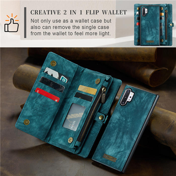 CaseMe Samsung Galaxy Note 10 Plus Zipper Wallet Magnetic Detachable 2 in 1 Case with Wrist Strap