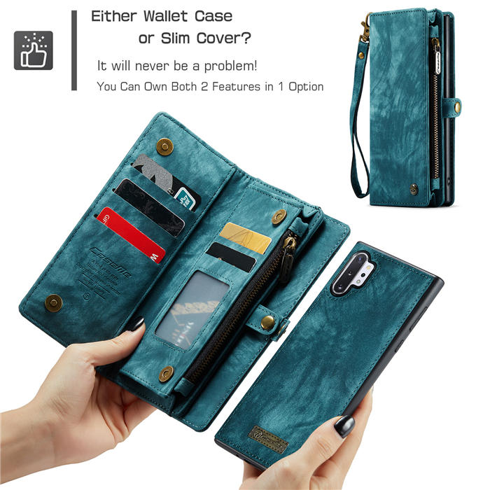 CaseMe Samsung Galaxy Note 10 Plus Zipper Wallet Magnetic Detachable 2 in 1 Case with Wrist Strap