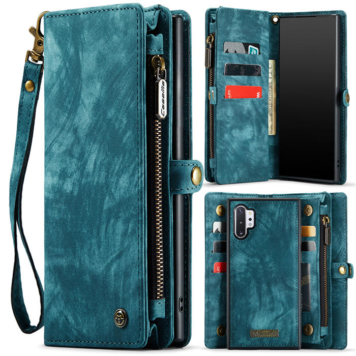 CaseMe Samsung Galaxy Note 10 Plus Zipper Wallet Magnetic Detachable 2 in 1 Case with Wrist Strap