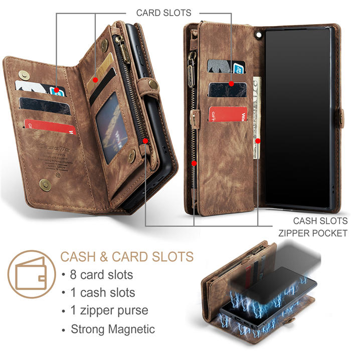 CaseMe Samsung Galaxy Note 10 Plus Zipper Wallet Magnetic Detachable 2 in 1 Case with Wrist Strap