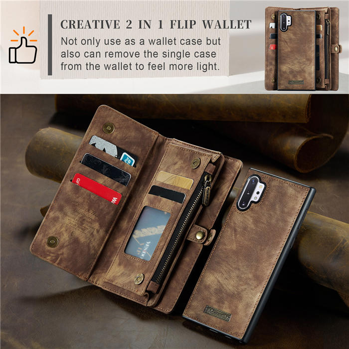 CaseMe Samsung Galaxy Note 10 Plus Zipper Wallet Magnetic Detachable 2 in 1 Case with Wrist Strap