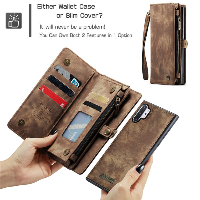 CaseMe Samsung Galaxy Note 10 Plus Zipper Wallet Magnetic Detachable 2 in 1 Case with Wrist Strap