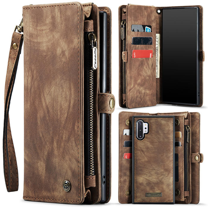 CaseMe Samsung Galaxy Note 10 Plus Zipper Wallet Magnetic Detachable 2 in 1 Case with Wrist Strap