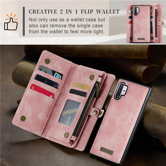 CaseMe Samsung Galaxy Note 10 Plus Zipper Wallet Magnetic Detachable 2 in 1 Case with Wrist Strap