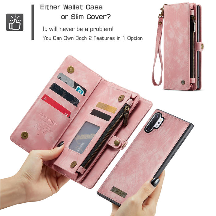 CaseMe Samsung Galaxy Note 10 Plus Zipper Wallet Magnetic Detachable 2 in 1 Case with Wrist Strap