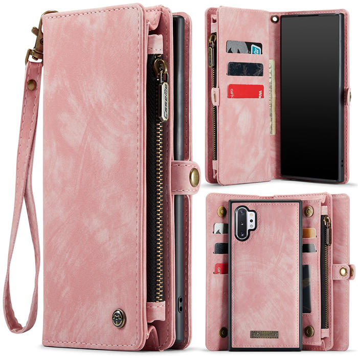 CaseMe Samsung Galaxy Note 10 Plus Zipper Wallet Magnetic Detachable 2 in 1 Case with Wrist Strap