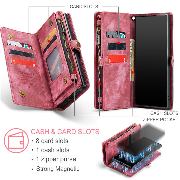 CaseMe Samsung Galaxy Note 10 Plus Zipper Wallet Magnetic Detachable 2 in 1 Case with Wrist Strap