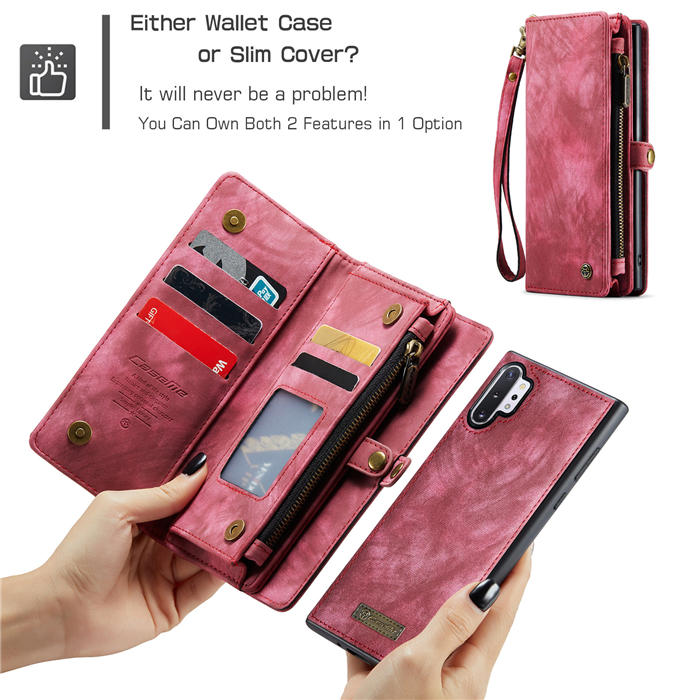 CaseMe Samsung Galaxy Note 10 Plus Zipper Wallet Magnetic Detachable 2 in 1 Case with Wrist Strap