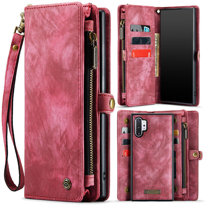 CaseMe Samsung Galaxy Note 10 Plus Zipper Wallet Magnetic Detachable 2 in 1 Case with Wrist Strap