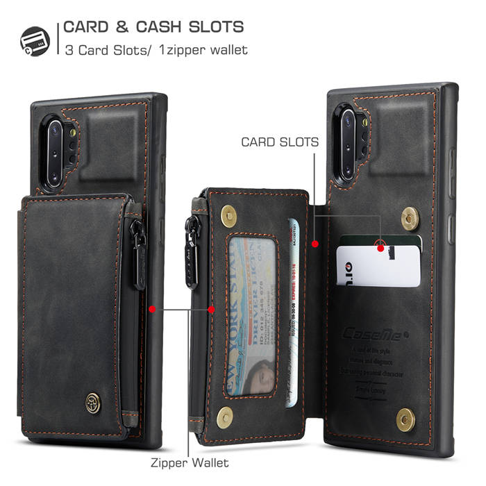 CaseMe Samsung Galaxy Note 10 Plus Zipper Pocket Card Slots Case Black