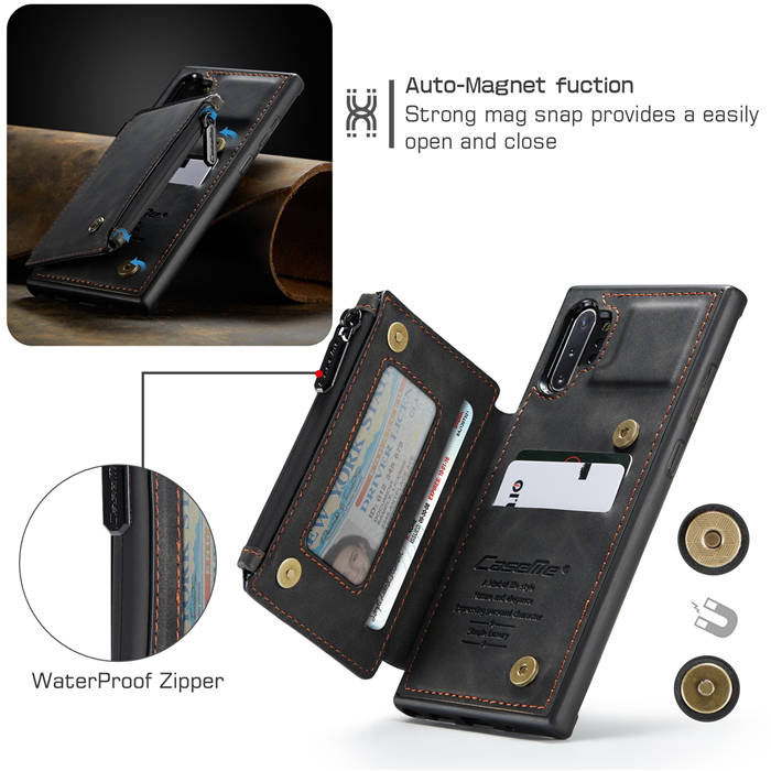 CaseMe Samsung Galaxy Note 10 Plus Zipper Pocket Card Slots Case Black