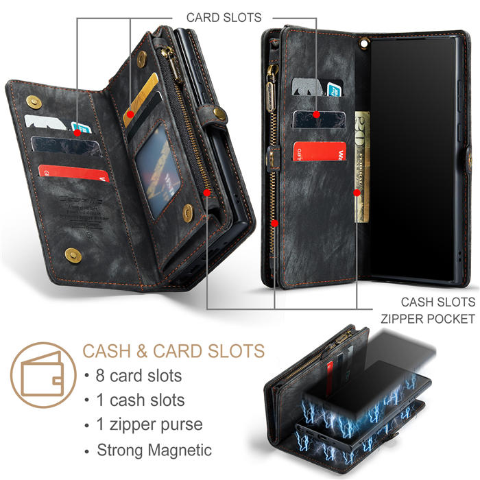 CaseMe Samsung Galaxy Note 20 Zipper Wallet Magnetic Detachable 2 in 1 Case with Wrist Strap