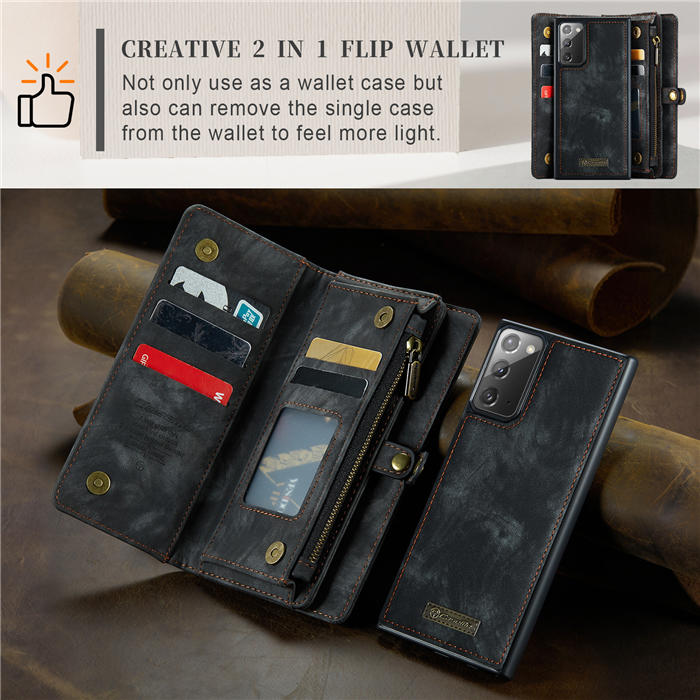 CaseMe Samsung Galaxy Note 20 Zipper Wallet Magnetic Detachable 2 in 1 Case with Wrist Strap