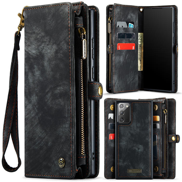 CaseMe Samsung Galaxy Note 20 Zipper Wallet Magnetic Detachable 2 in 1 Case with Wrist Strap