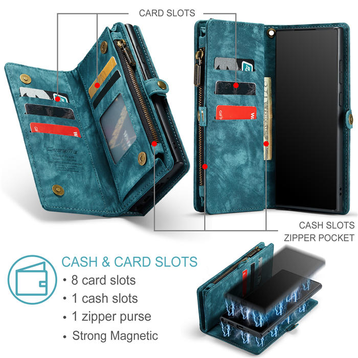 CaseMe Samsung Galaxy Note 20 Zipper Wallet Magnetic Detachable 2 in 1 Case with Wrist Strap