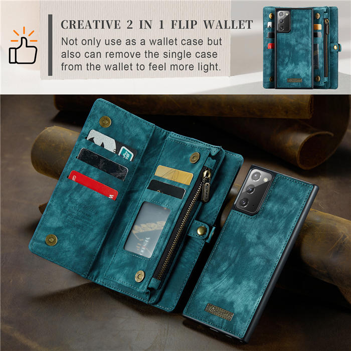 CaseMe Samsung Galaxy Note 20 Zipper Wallet Magnetic Detachable 2 in 1 Case with Wrist Strap