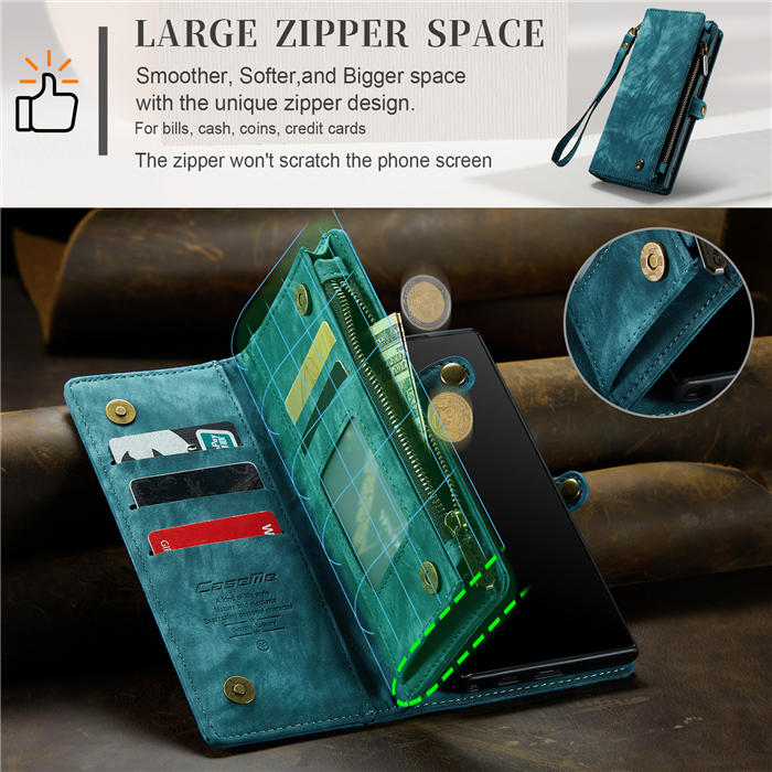 CaseMe Samsung Galaxy Note 20 Zipper Wallet Magnetic Detachable 2 in 1 Case with Wrist Strap
