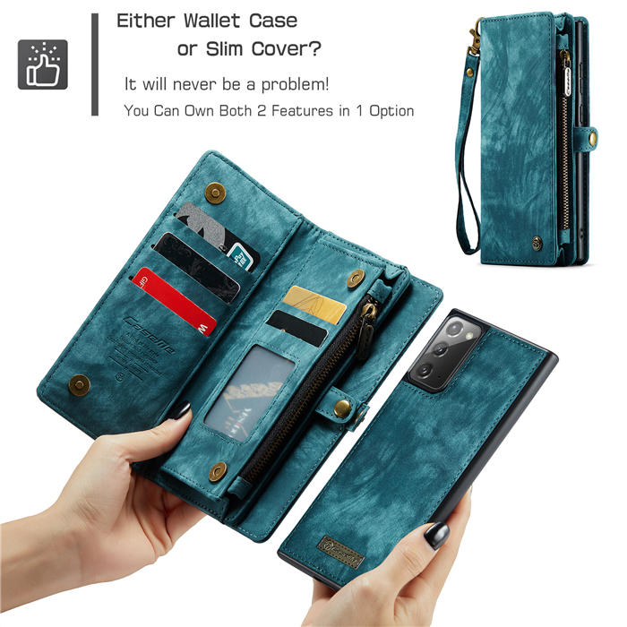 CaseMe Samsung Galaxy Note 20 Zipper Wallet Magnetic Detachable 2 in 1 Case with Wrist Strap