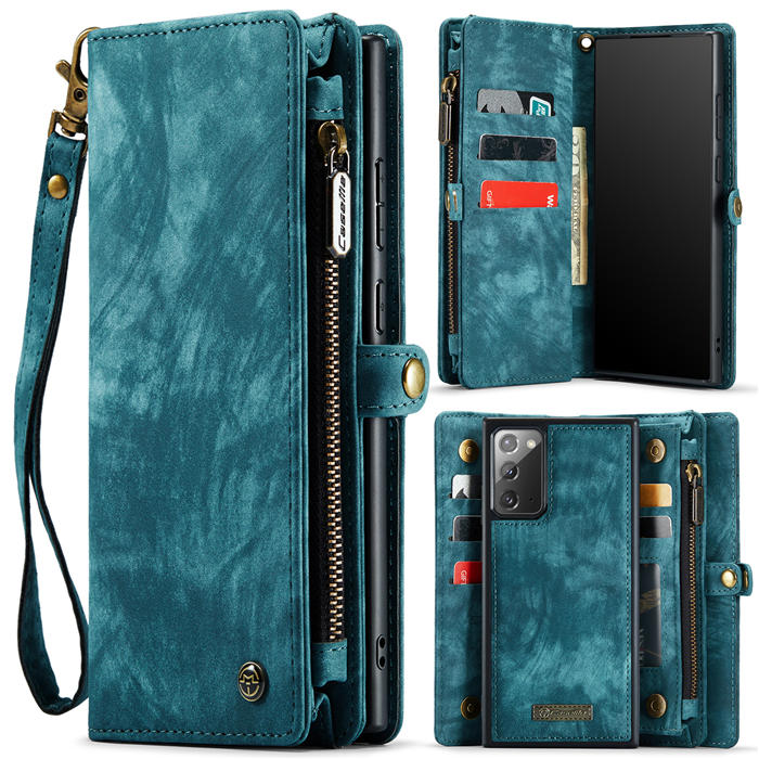 CaseMe Samsung Galaxy Note 20 Zipper Wallet Magnetic Detachable 2 in 1 Case with Wrist Strap