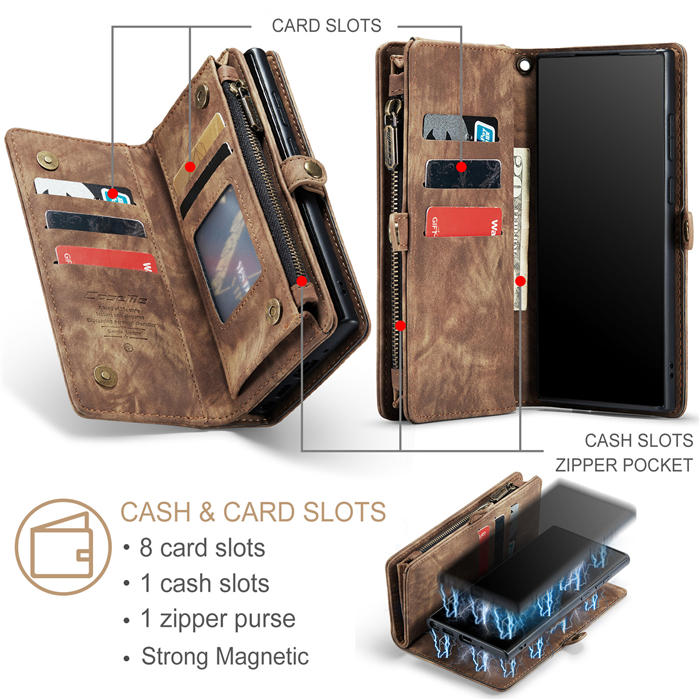 CaseMe Samsung Galaxy Note 20 Zipper Wallet Magnetic Detachable 2 in 1 Case with Wrist Strap