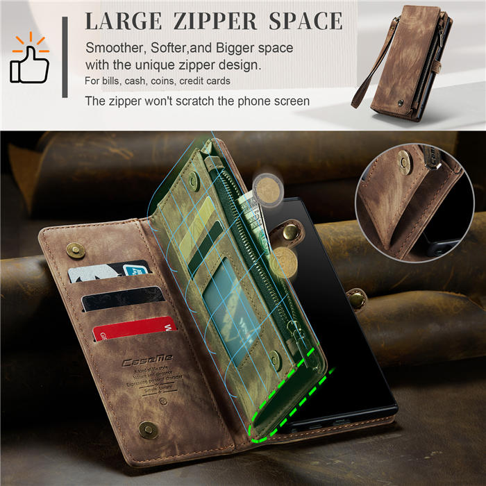 CaseMe Samsung Galaxy Note 20 Zipper Wallet Magnetic Detachable 2 in 1 Case with Wrist Strap