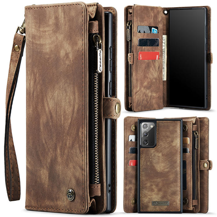 CaseMe Samsung Galaxy Note 20 Zipper Wallet Magnetic Detachable 2 in 1 Case with Wrist Strap