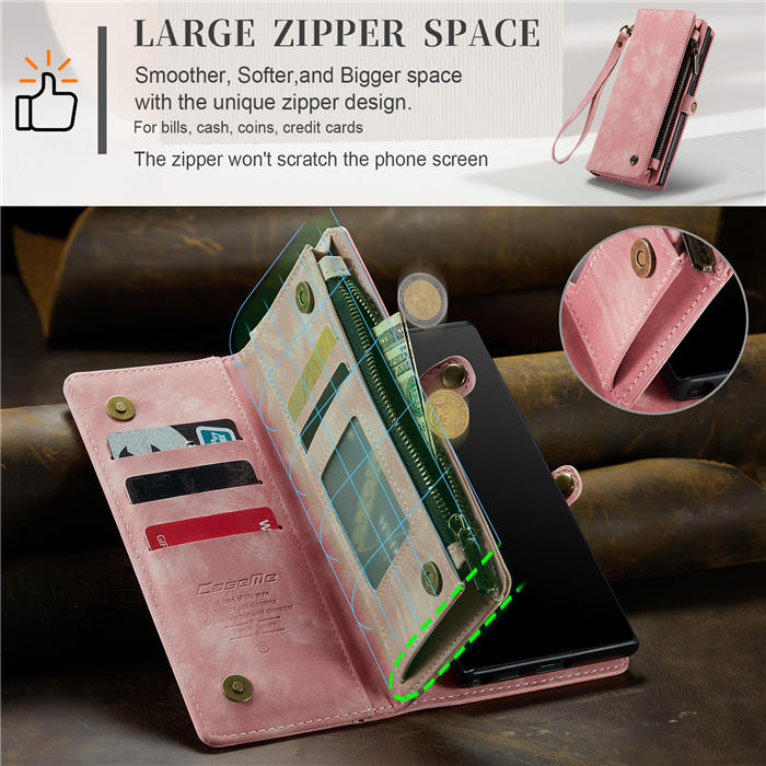 CaseMe Samsung Galaxy Note 20 Zipper Wallet Magnetic Detachable 2 in 1 Case with Wrist Strap