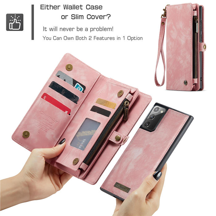 CaseMe Samsung Galaxy Note 20 Zipper Wallet Magnetic Detachable 2 in 1 Case with Wrist Strap