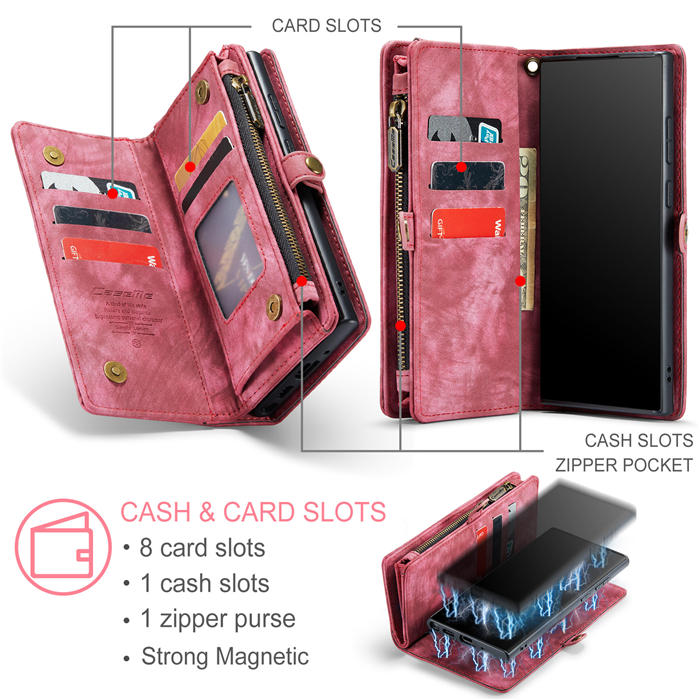 CaseMe Samsung Galaxy Note 20 Zipper Wallet Magnetic Detachable 2 in 1 Case with Wrist Strap