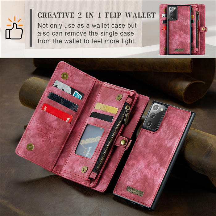 CaseMe Samsung Galaxy Note 20 Zipper Wallet Magnetic Detachable 2 in 1 Case with Wrist Strap