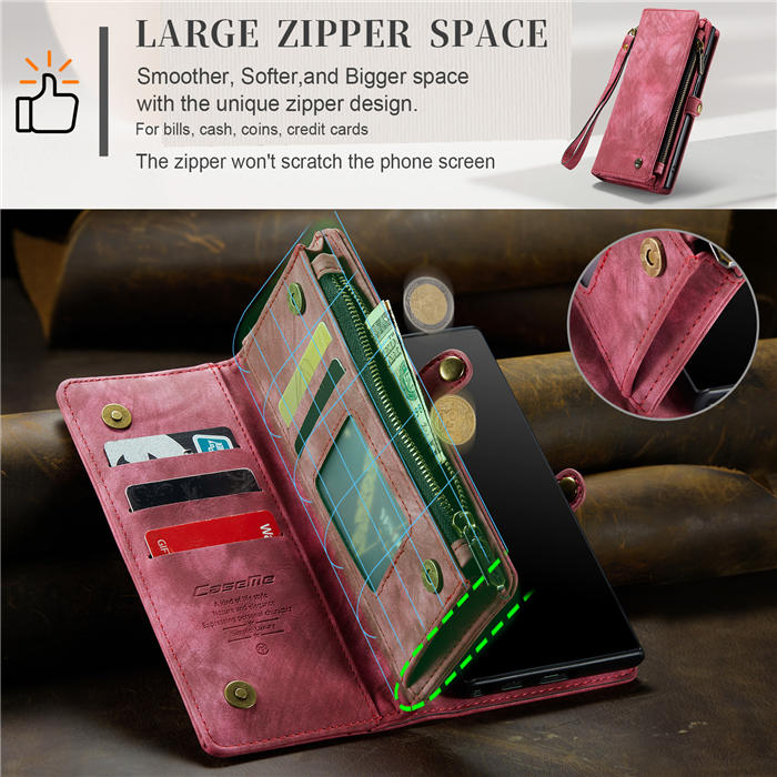 CaseMe Samsung Galaxy Note 20 Zipper Wallet Magnetic Detachable 2 in 1 Case with Wrist Strap